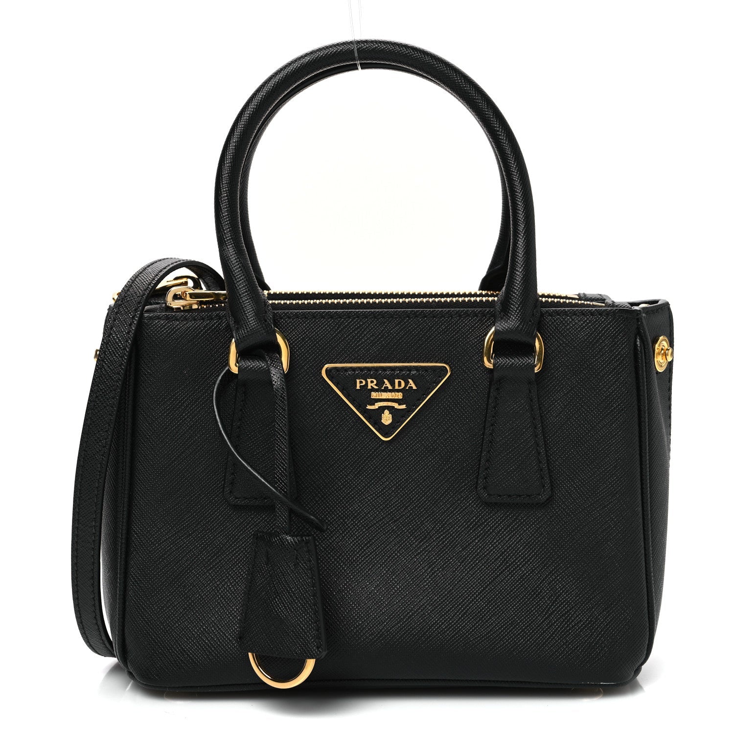 Saffiano Lux Mini Galleria Double Zip Tote Black