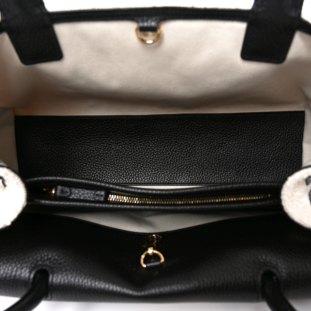 Grained Calfskin Boucle Urban Essentials Small Shopping Bag Ecru Black