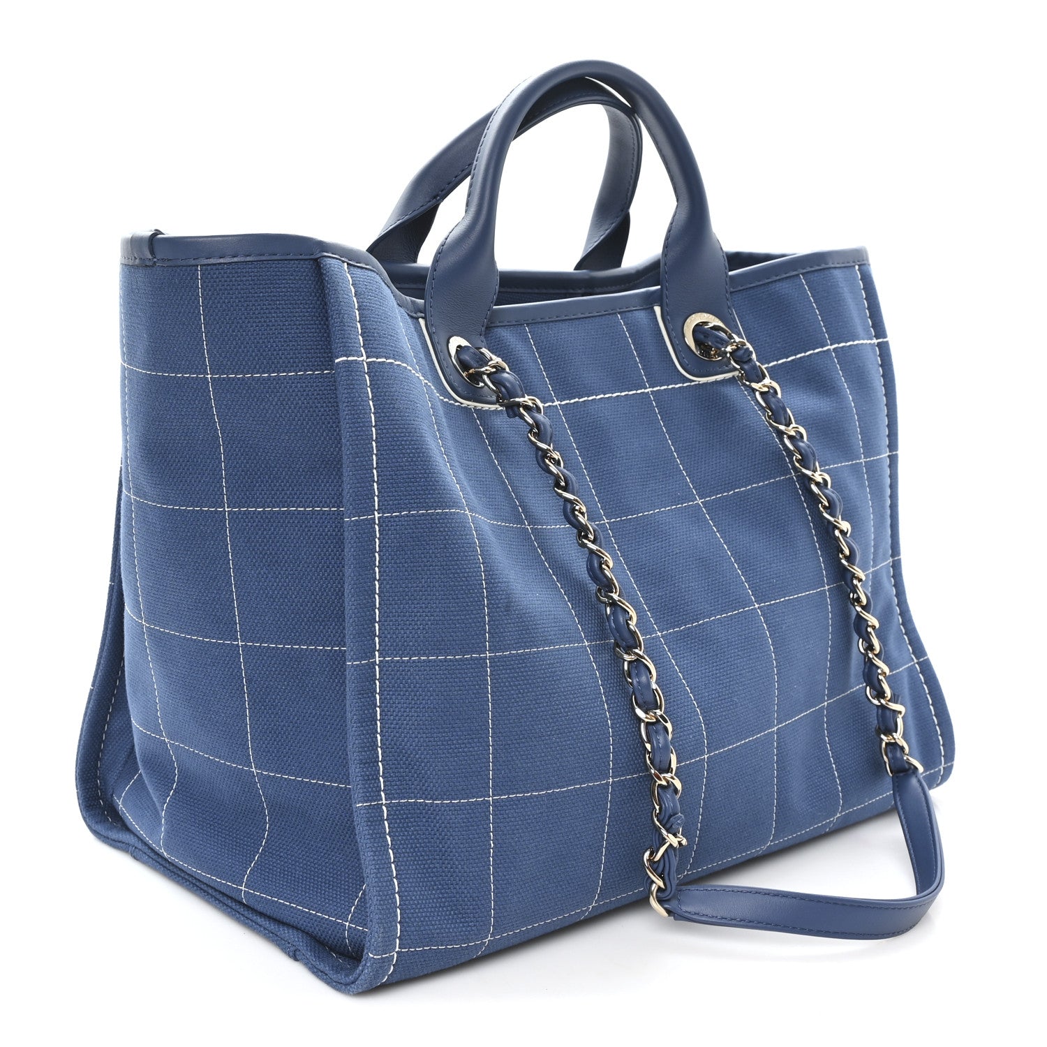 Cotton Medium Deauville Tote Blue White