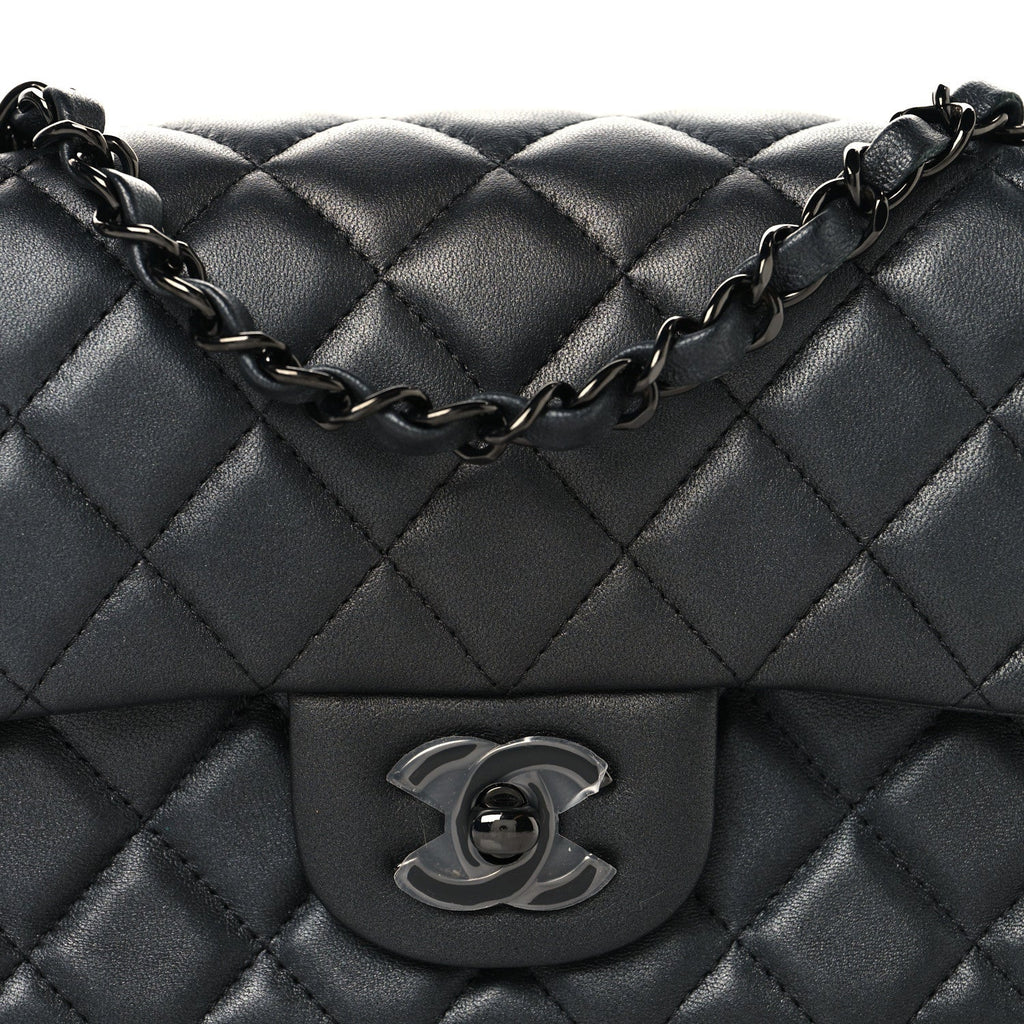 Pearly Lambskin Quilted Mini Rectangular Flap So Black