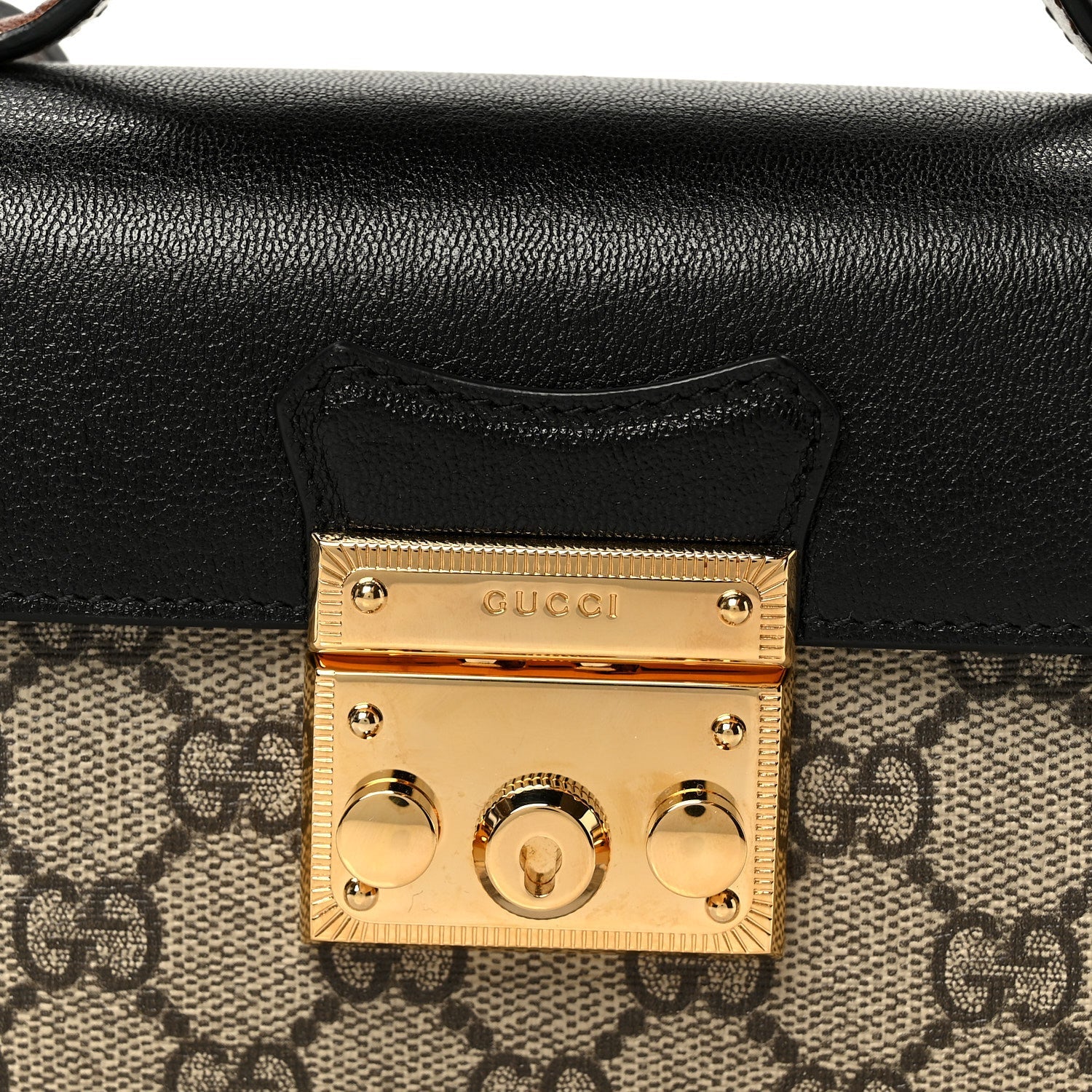 GG Supreme Monogram Calfskin Mini Padlock Top Handle Shoulder Bag Beige Black Cuir