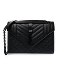 Grain De Poudre Textured Mixed Matelasse Triquilt Medium Monogram Monochrome Satchel Black