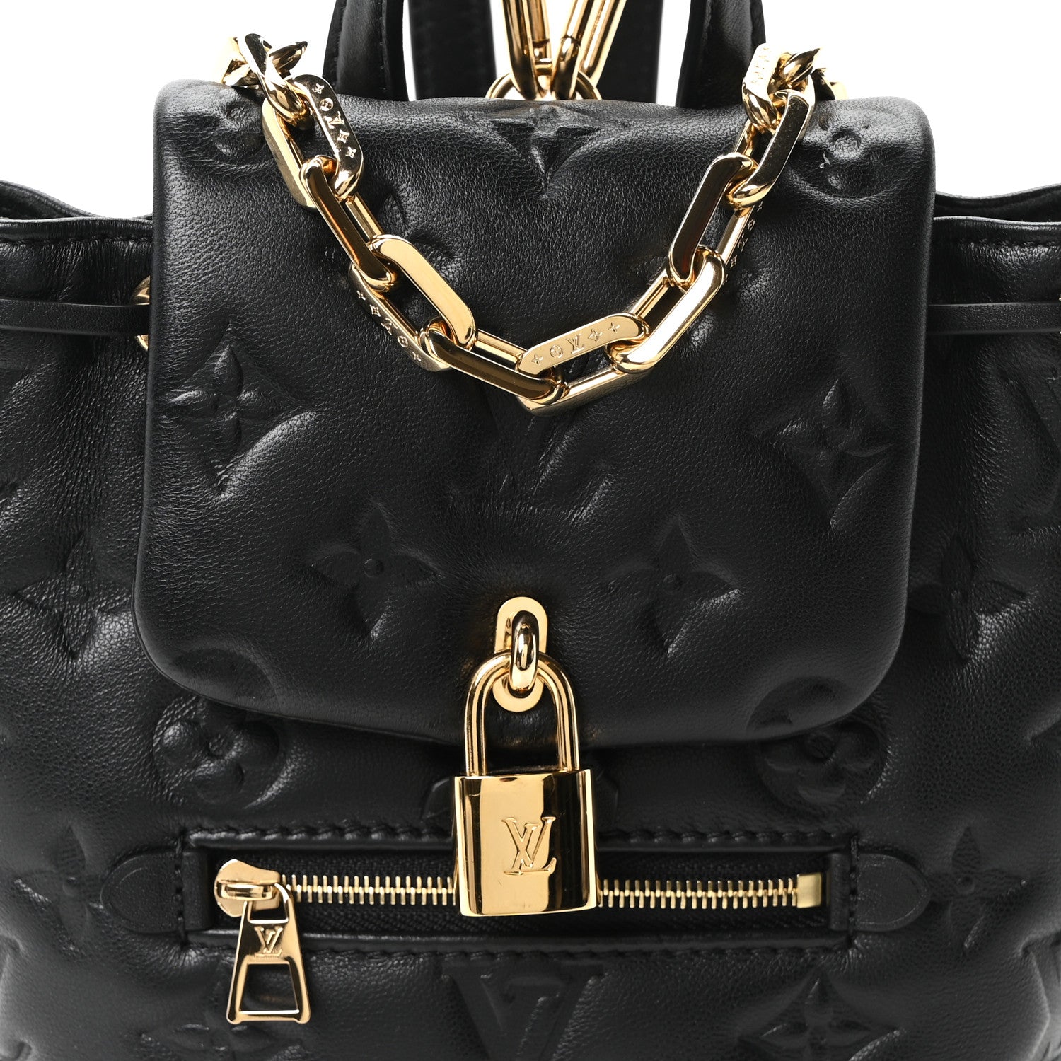 Lambskin Embossed Monogram Coussin Mini Backpack Black