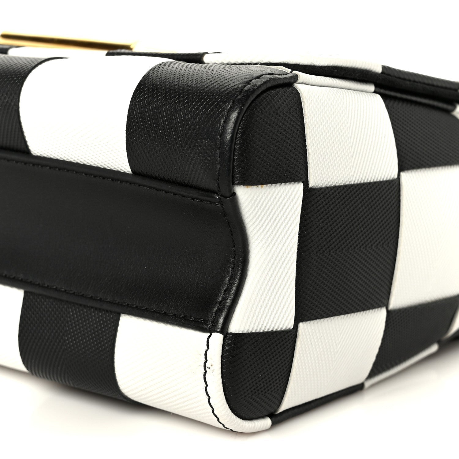 Calfskin Damier Tressage Twist Shoulder Bag MM Black White