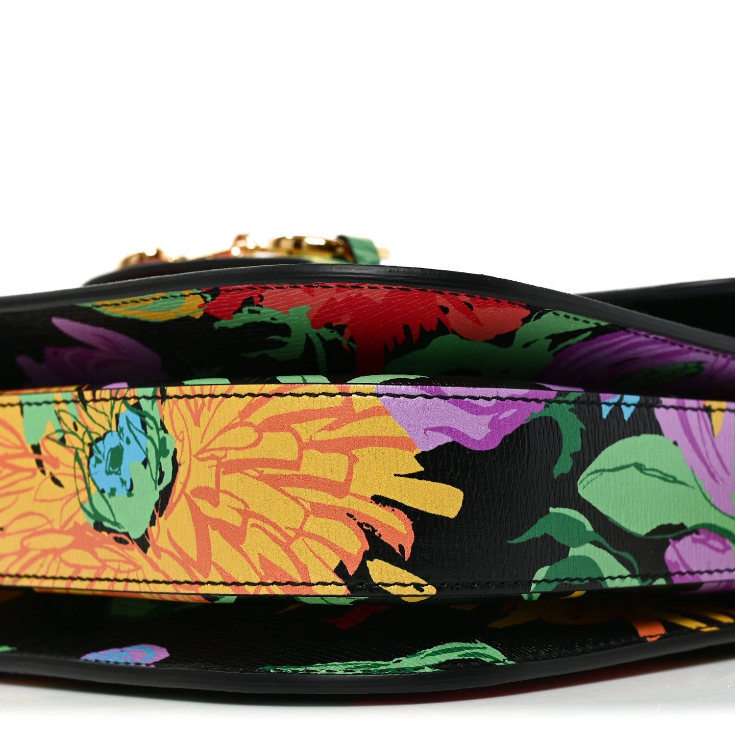 X KEN SCOTT New Shangai Calfskin Jenny Floral Print Horsebit 1955 Shoulder Bag Black Pink