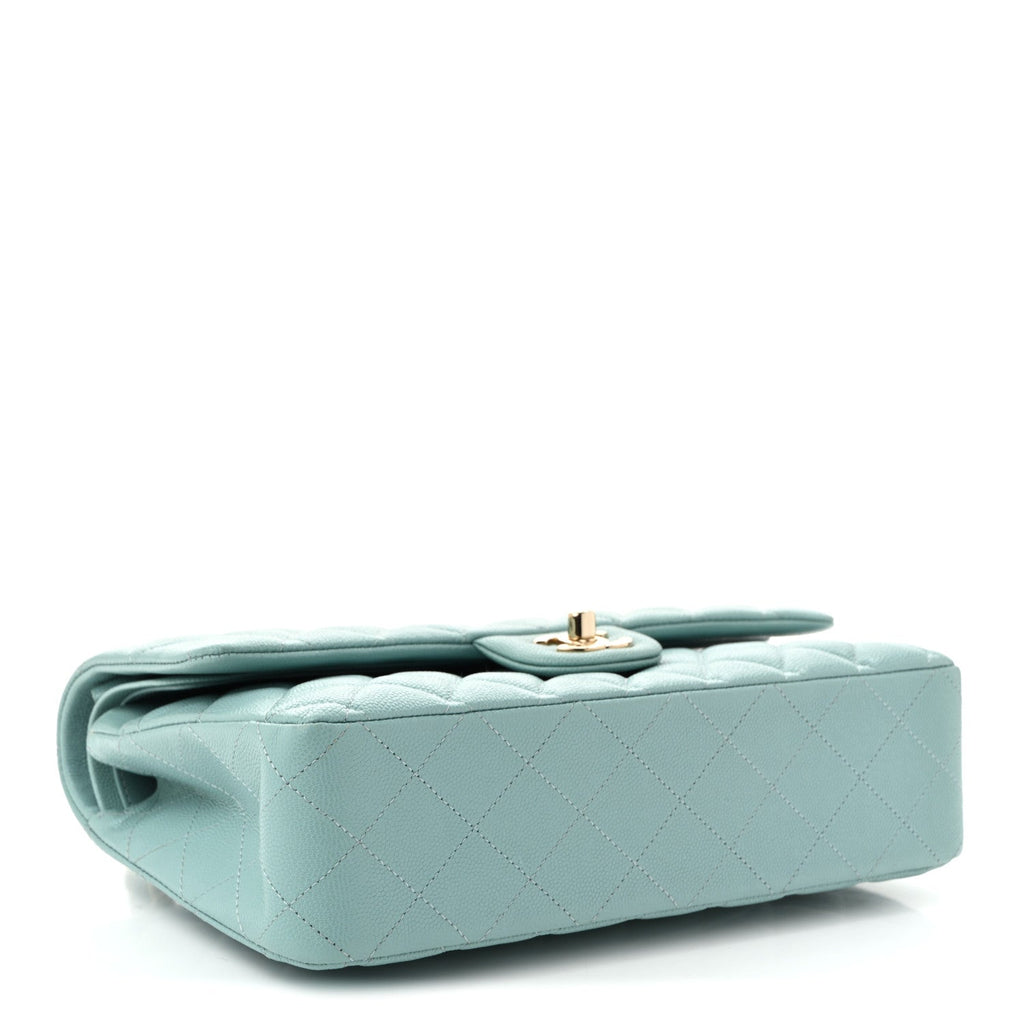 Caviar Quilted Medium Double Flap Light Blue Light Blue