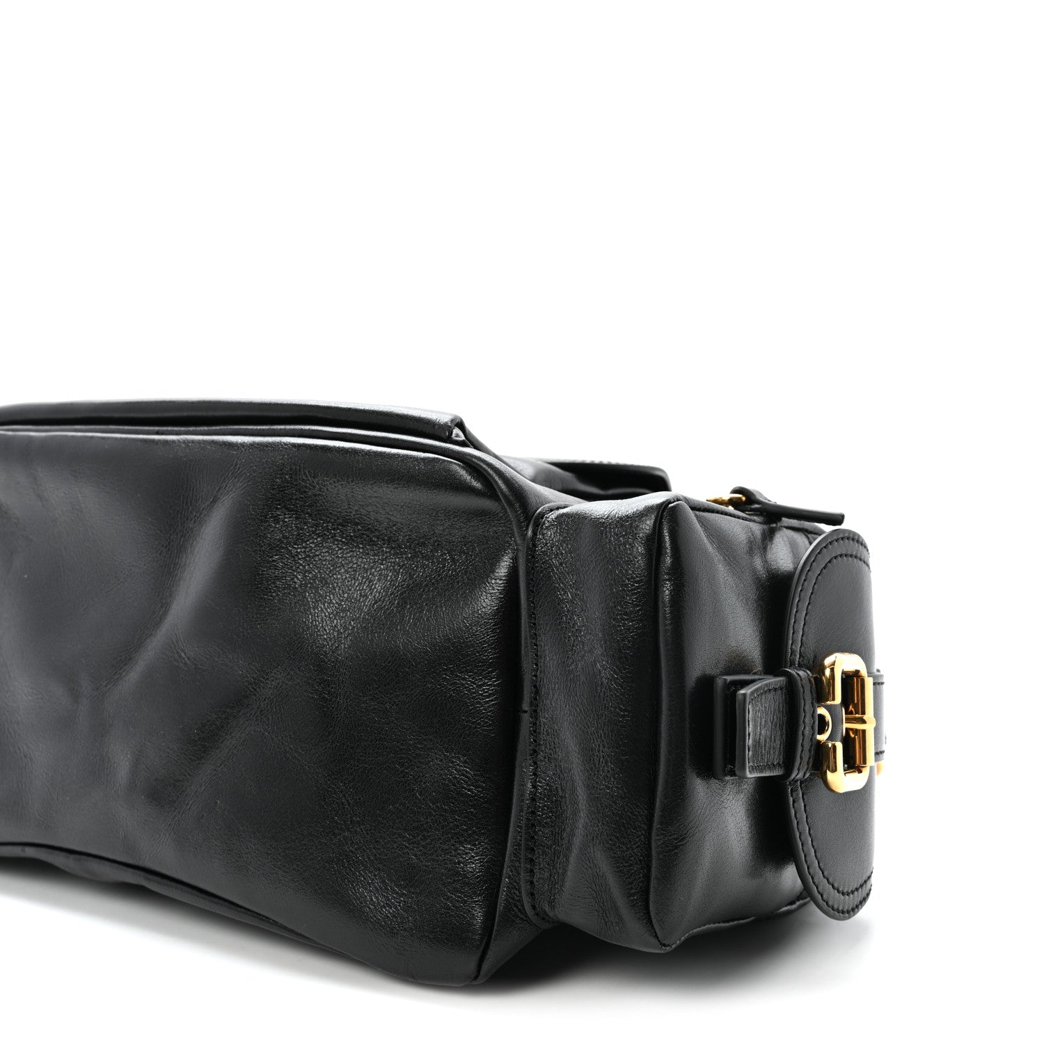 Shiny Calfskin Medium Double Carry Camera Bag Black