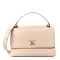 Grained Calfskin Stitched Small Chevron Chic Top Handle Flap Beige