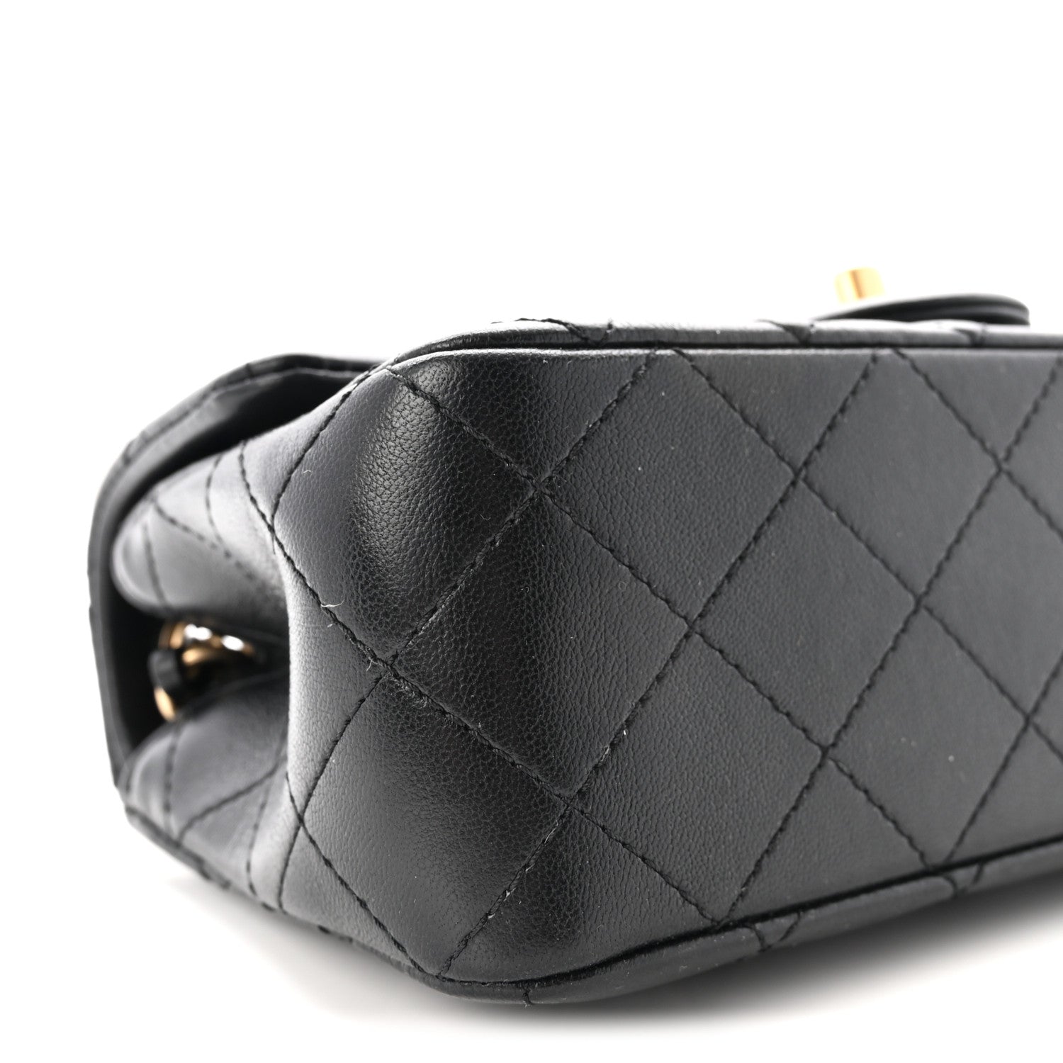 Lambskin Quilted Mini Rectangular Pearl Crush Flap Black