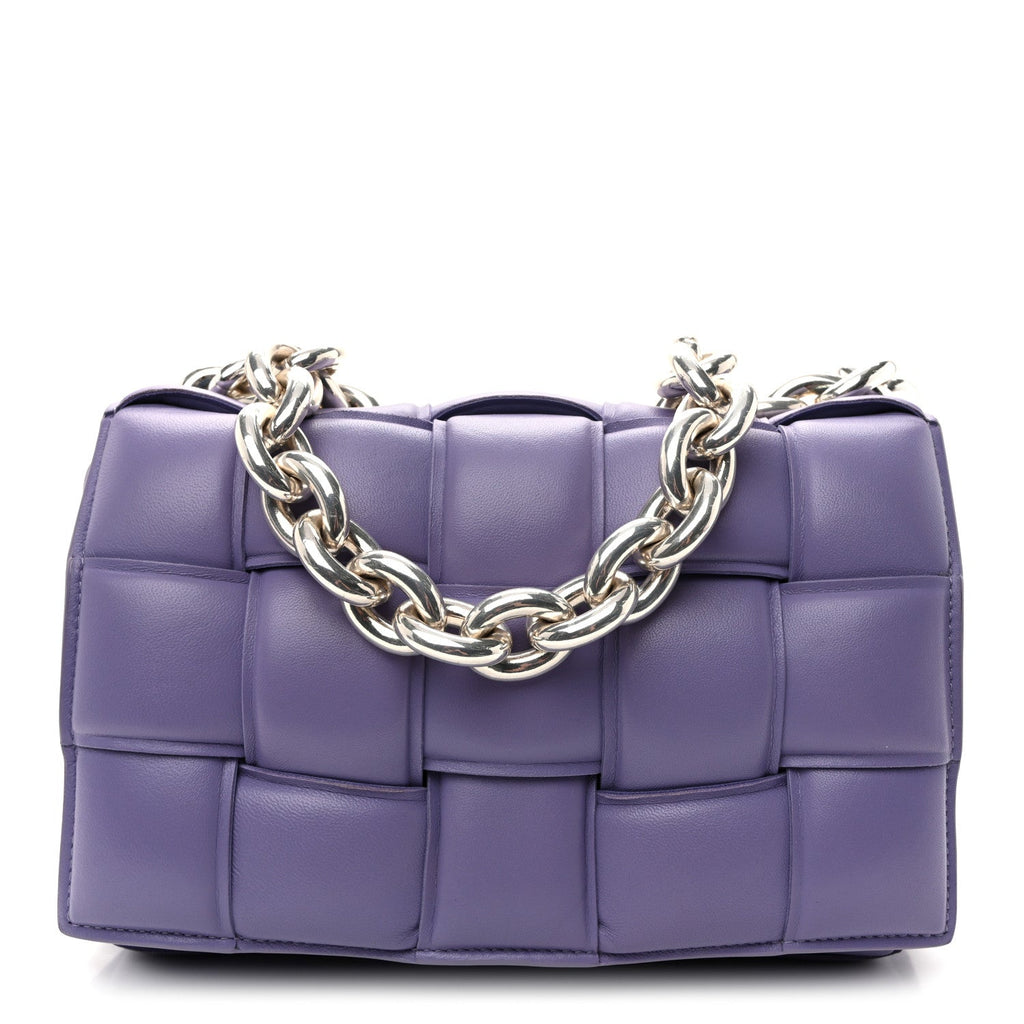 Lambskin Maxi Intreccio Padded Chain Cassette Crossbody Bag Lavender