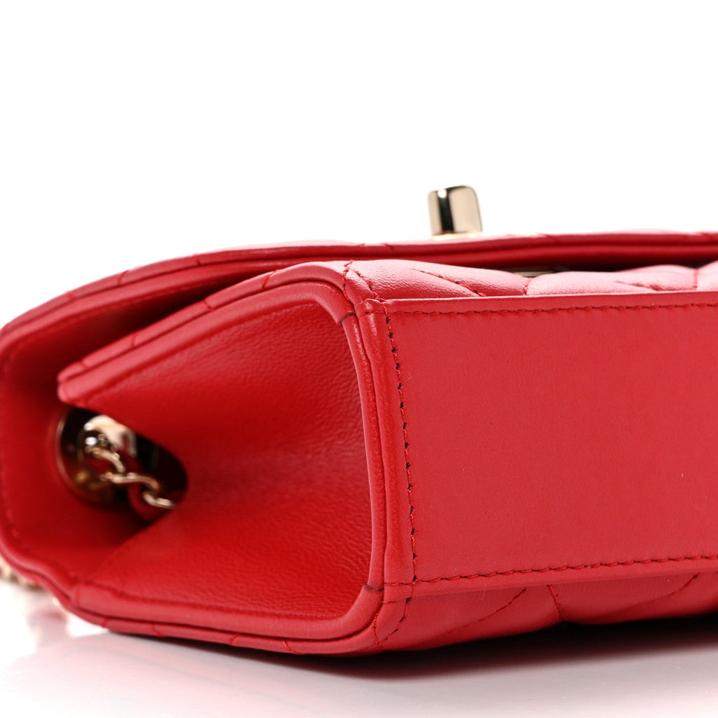 Lambskin Quilted Mini Trendy CC Clutch With Chain Red