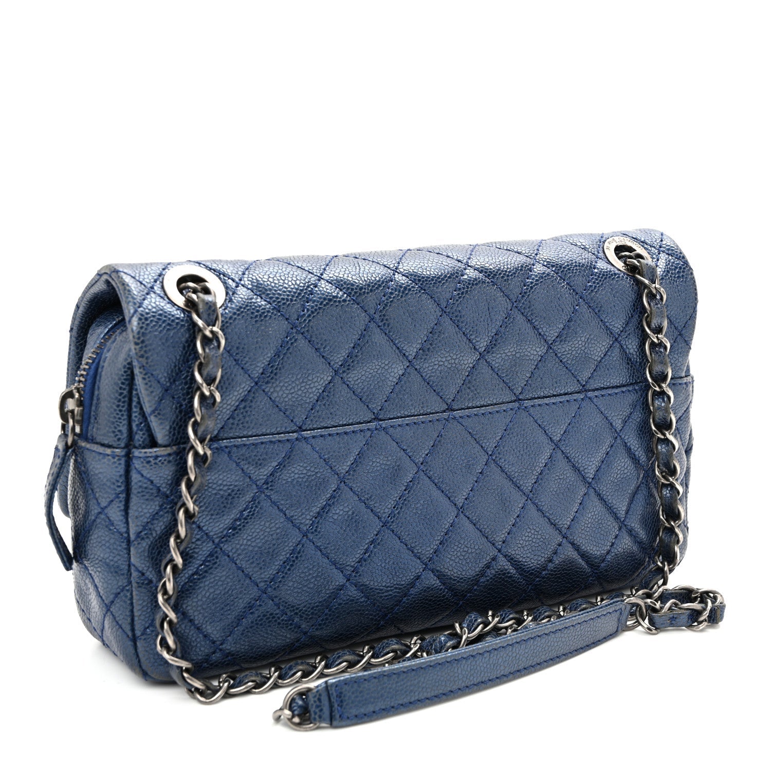 Iridescent Caviar Quilted Jumbo Easy Flap Dark Blue