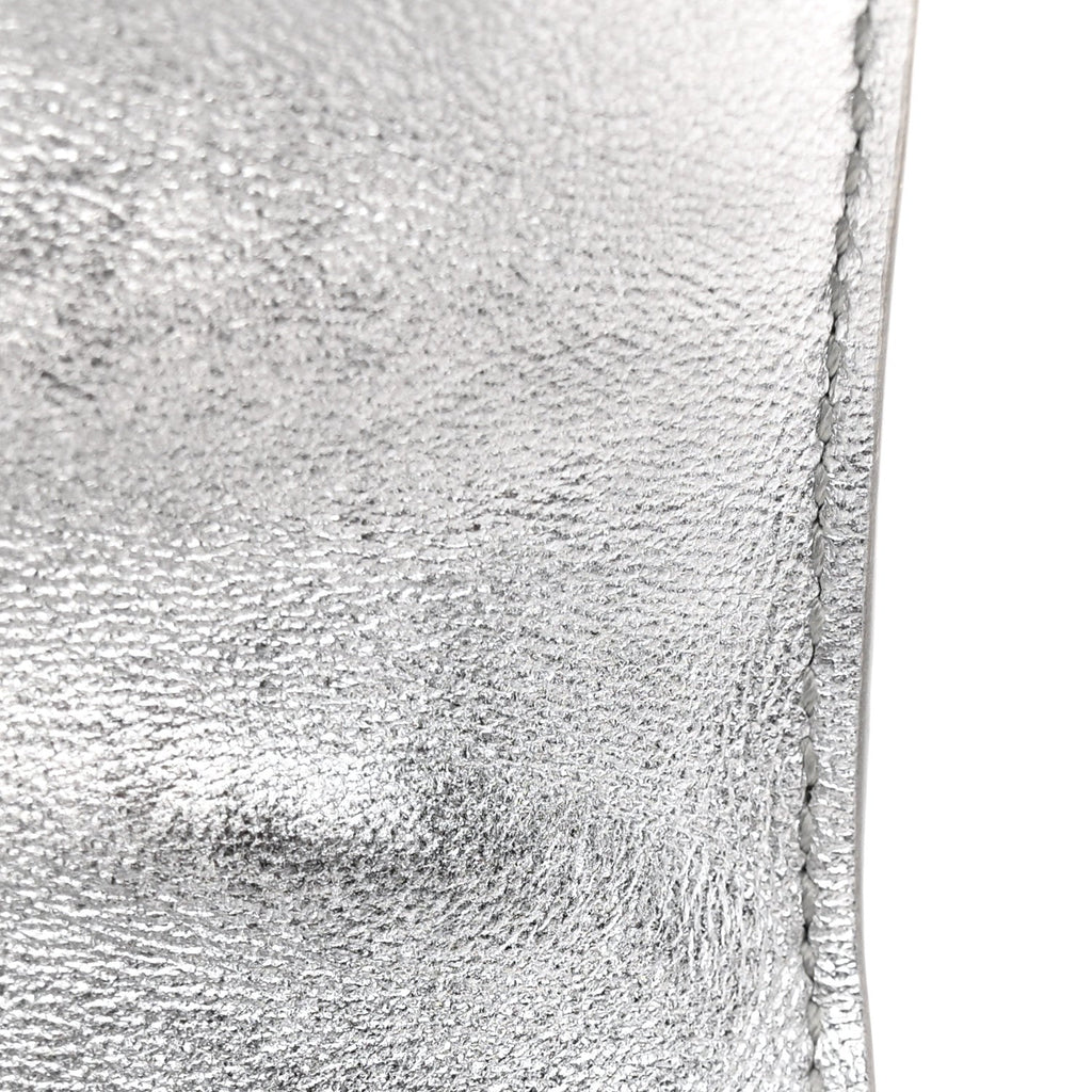 Metallic Lambskin Intrecciato Long Andiamo Top Handle Clutch Silver