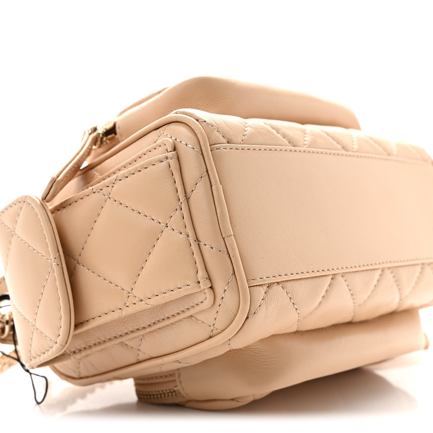Shiny Crumpled Lambskin Quilted Small Preppy Pocket Camera Case Beige