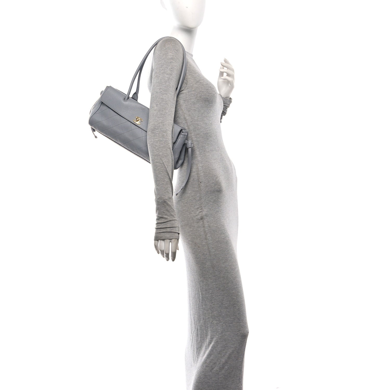 Grained Calfskin Stitched Urban Essentials Small Shopping Bag Grey