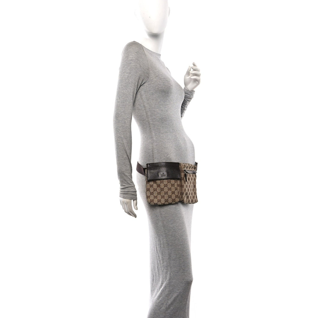 GG Monogram Double Pocket Belt Bag Dark Brown