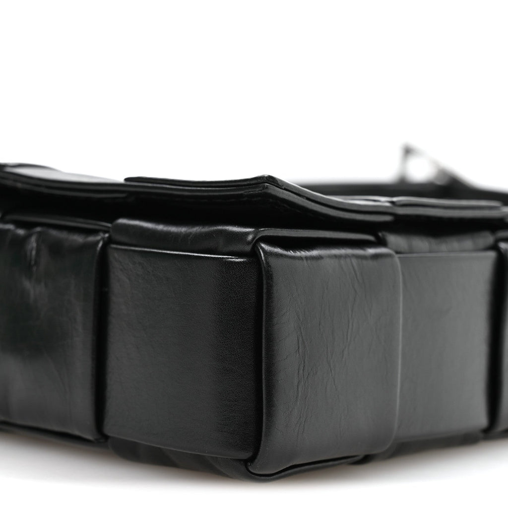 Paper Calfskin Maxi Intreccio Cassette Crossbody Bag Black