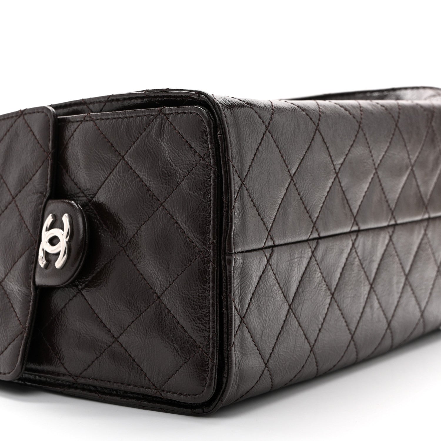 Shiny Crumpled Calfskin Quilted Small Chanel 25 Handbag Dark Brown