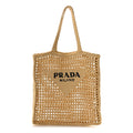 Yarn Raffia Effect Crochet Logo Embroidered Tote Bag Naturale