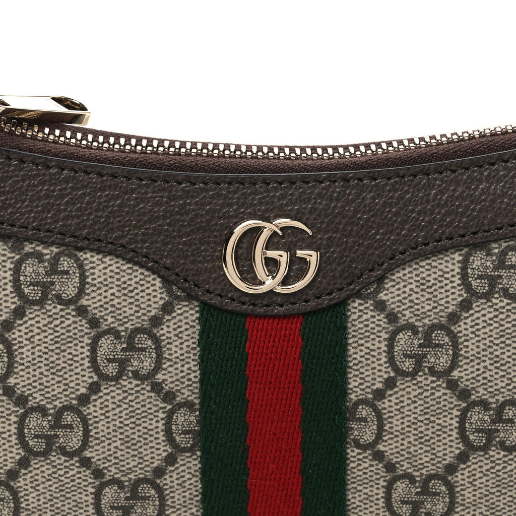 GG Supreme Monogram Textured Dollar Calfskin Web Mini Ophidia Shoulder Bag Beige Ebony New Acero
