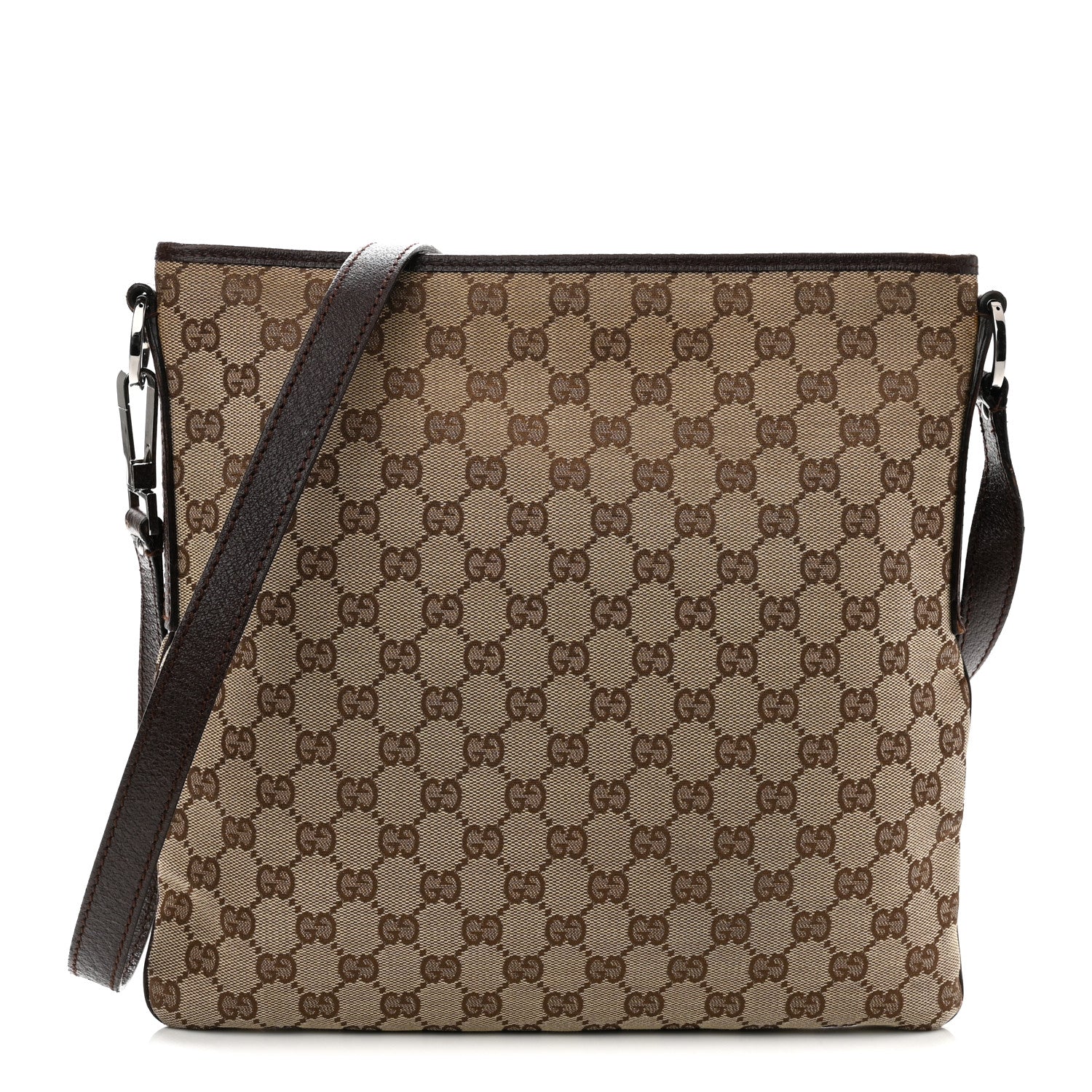 GG Supreme Monogram Medium Flat Messenger Bag Dark Brown