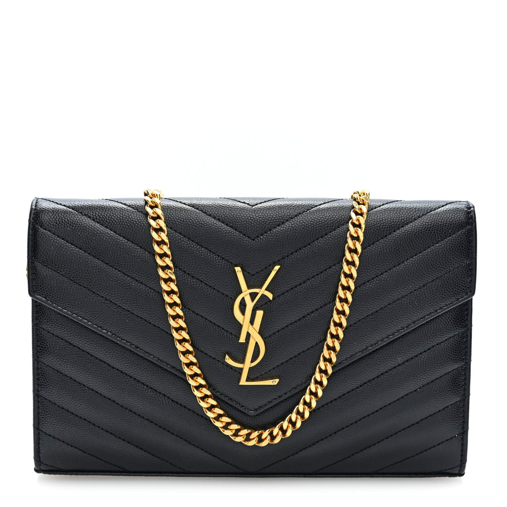 Grain De Poudre Matelasse Chevron Monogram Chain Wallet Black