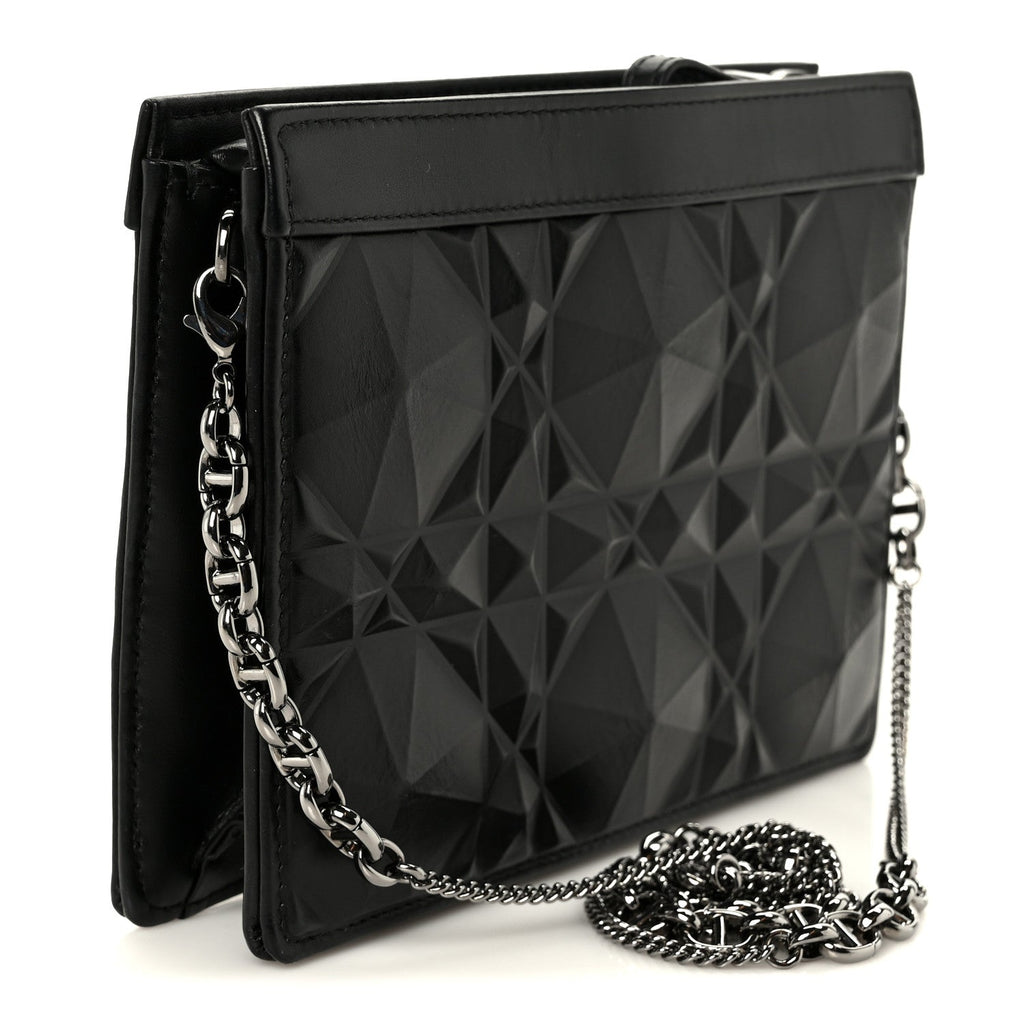 Calfskin Macrocannage Diamond Caro Zipped Pouch With Chain Black