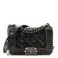 Faded Calfskin Quilted Small Studded Boy Flap Grey