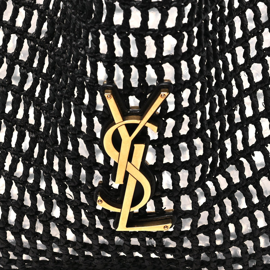 Raffia Calfskin Oxalis Shoulder Bag Black