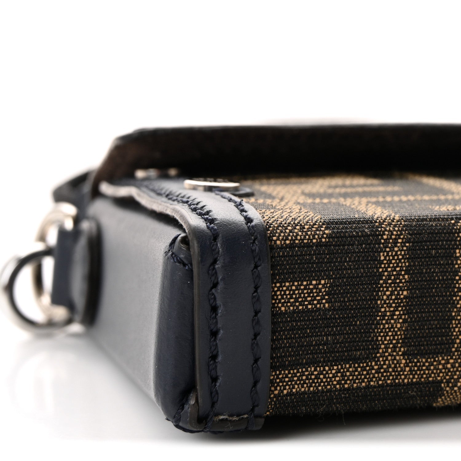Recycled Fabric Jacquard Vitello King FF 1974 Baguette Soft Trunk Phone Pouch Tobacco Moro Notte