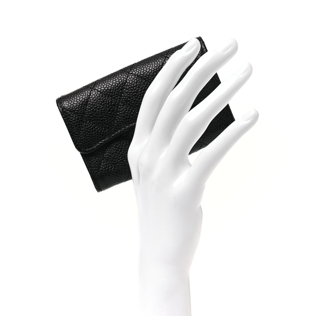 Caviar Quilted Flap Card Holder Black