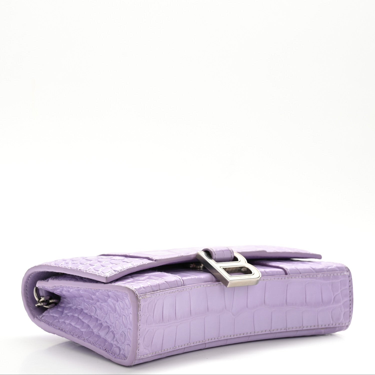 Shiny Calfskin Crocodile Embossed Hourglass Chain Bag Lilac