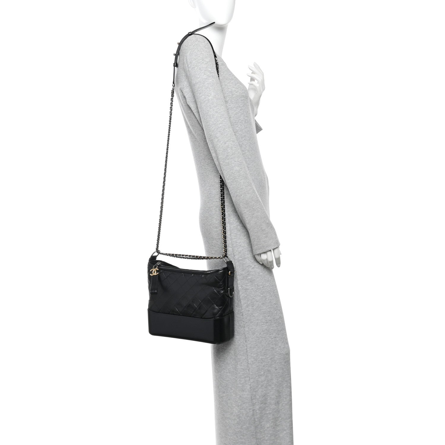 Aged Calfskin Quilted Medium Gabrielle Hobo Black