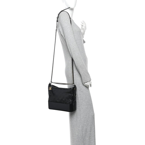 Aged Calfskin Quilted Medium Gabrielle Hobo Black