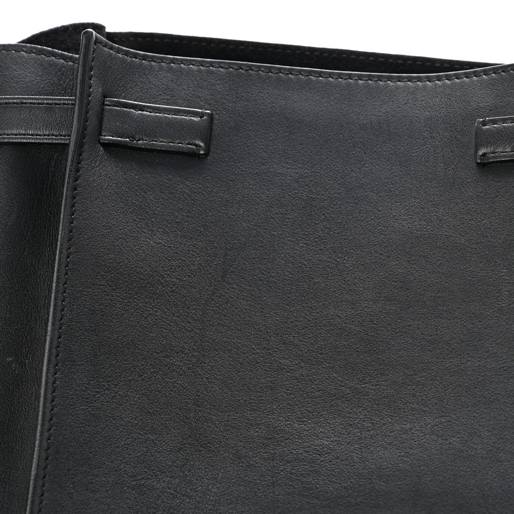 Supple Grained Calfskin Long Strap Big Bag Bucket Black