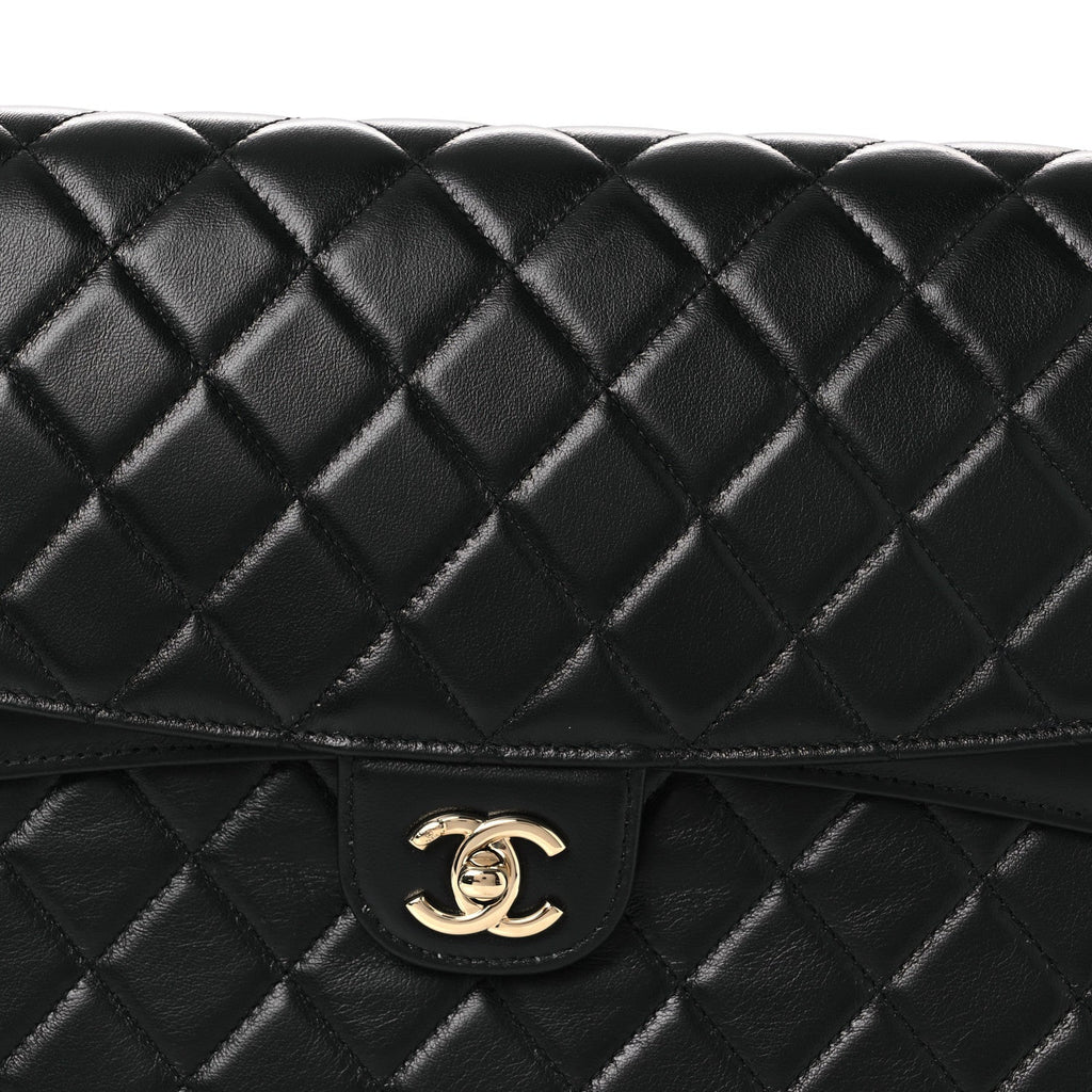 Lambskin Quilted Flap Clutch Black