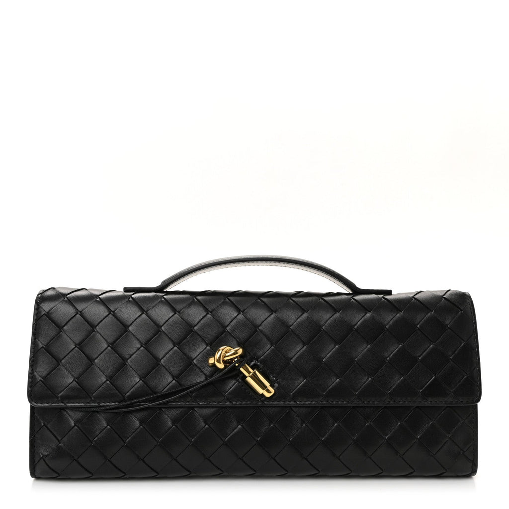 Nappa Intrecciato Long Andiamo Top Handle Clutch Black
