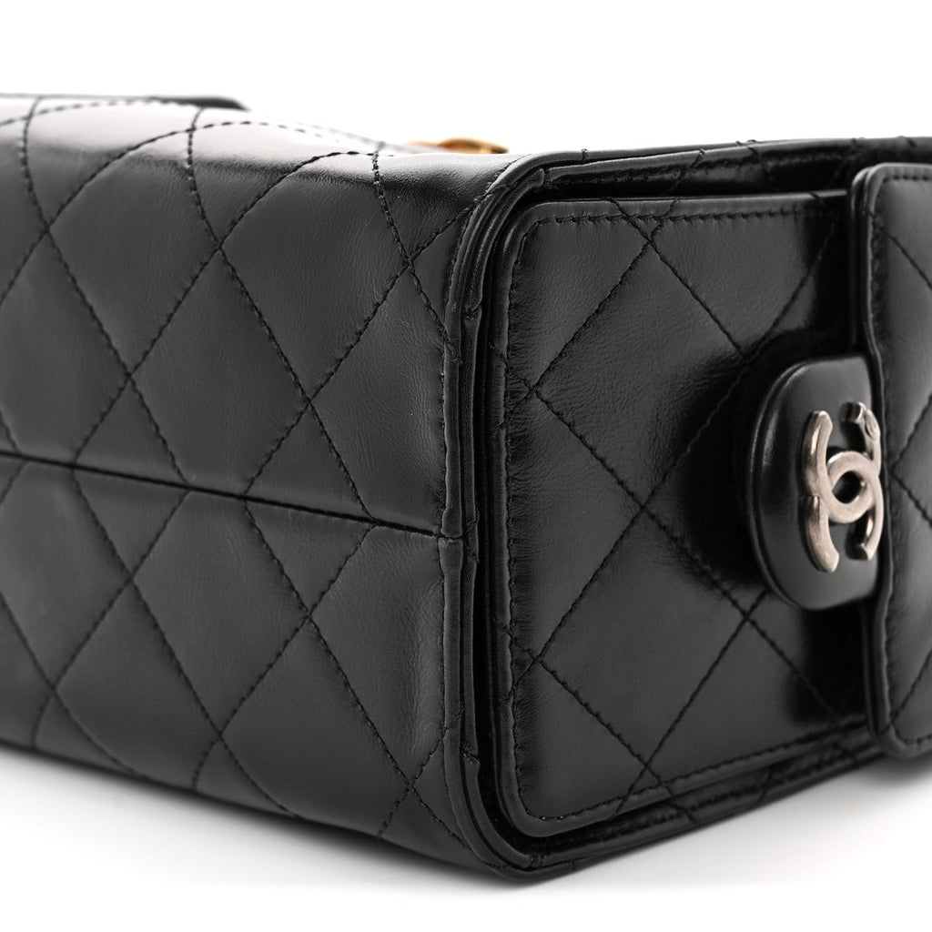 Shiny Crumpled Calfskin Quilted Mini Chanel 25 Handbag Black