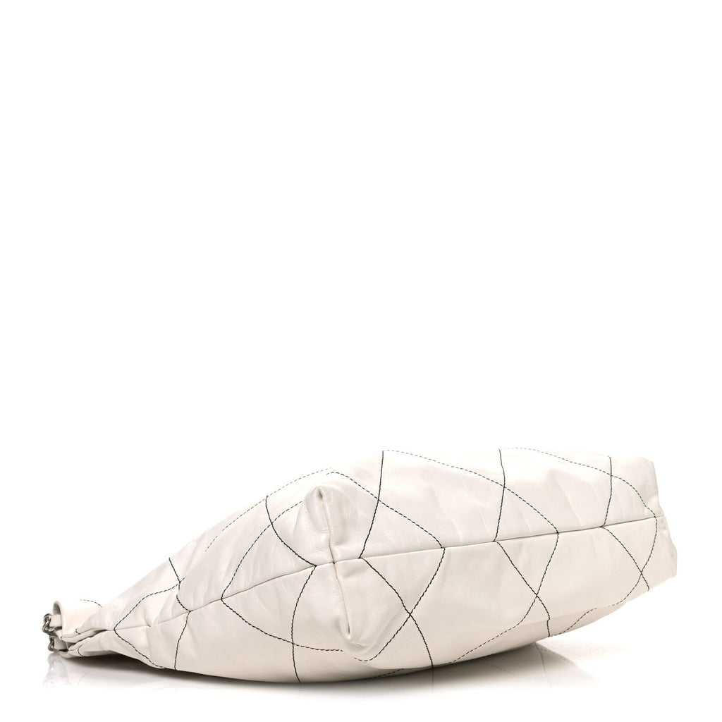 Shiny Calfskin Quilted Small Chanel 22 White Black