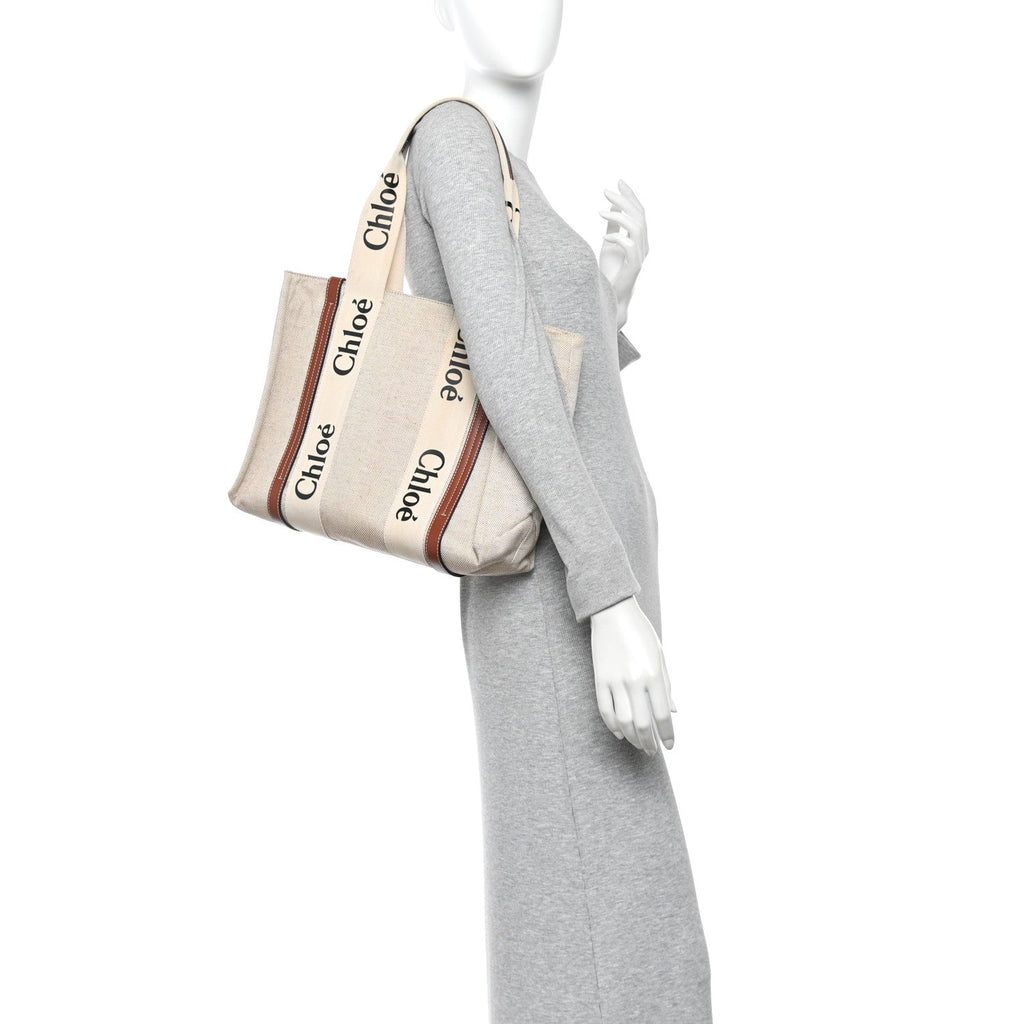 Cotton Calfskin Medium Woody Ribbon Tote White Brown