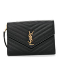 Grain De Poudre Matelasse Chevron Monogram Envelope Clutch Black