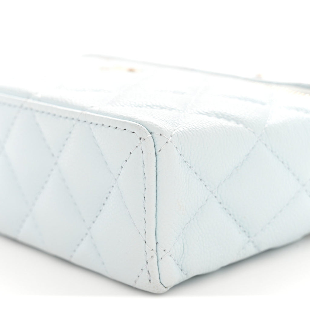 Caviar Quilted Top Handle Slim Vanity With Chain Light Blue