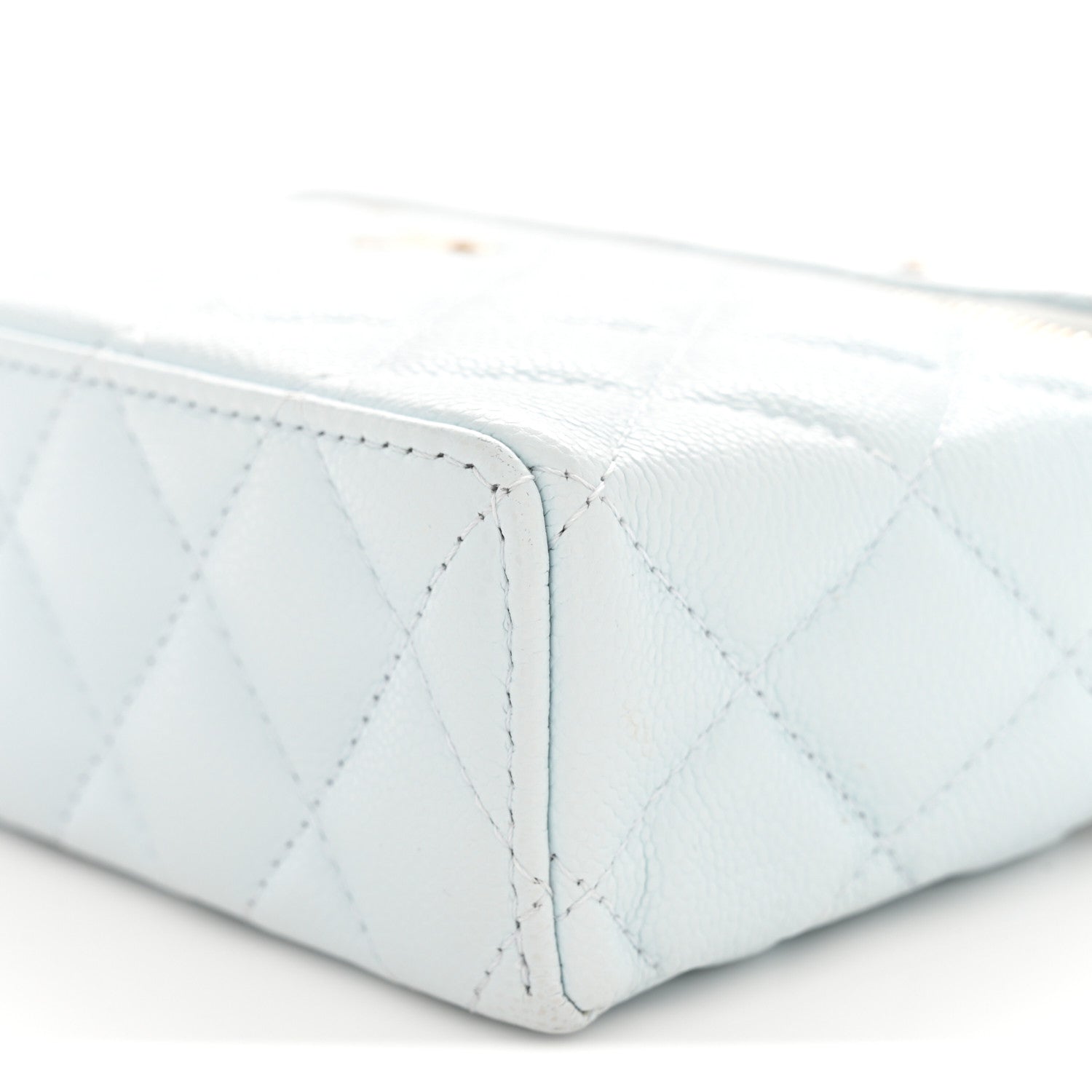 Caviar Quilted Top Handle Slim Vanity With Chain Light Blue
