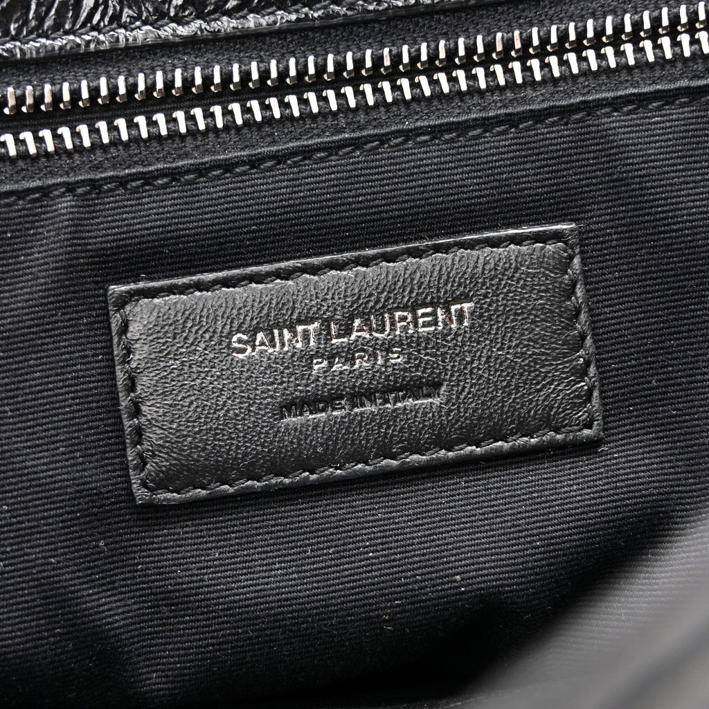 Crinkled Calfskin Matelasse Monogram Large Niki Chain Satchel Black