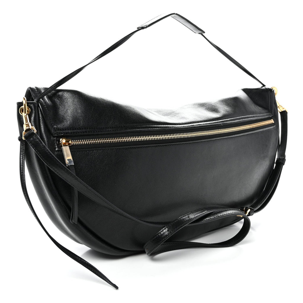 Shiny Lambskin Soft Triomphe Half Moon Bag Black