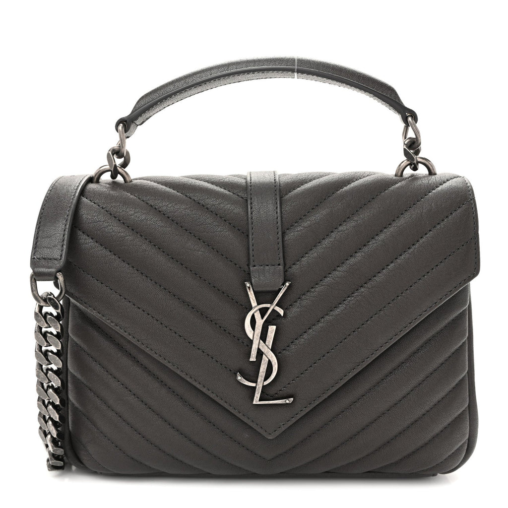 Sheepskin Matelasse Chevron Monogram Medium College Bag Asphalt