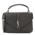 Sheepskin Matelasse Chevron Monogram Medium College Bag Asphalt
