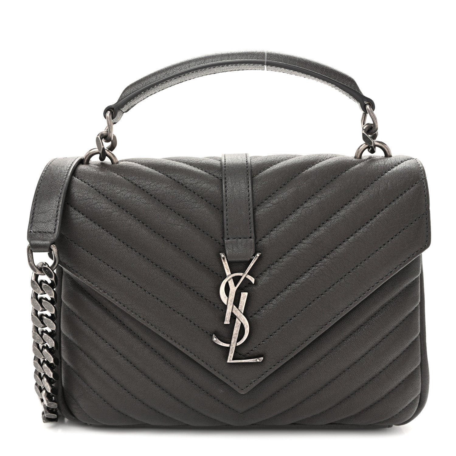 Sheepskin Matelasse Chevron Monogram Medium College Bag Asphalt