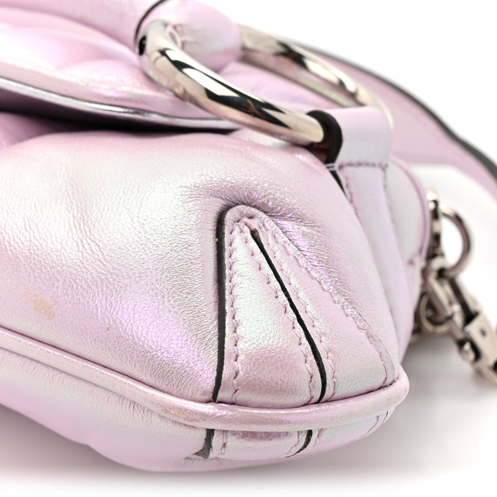 Iridescent Nappa Vertical Matelasse Small Maxi Horsebit Chain Shoulder Bag Escape Pink