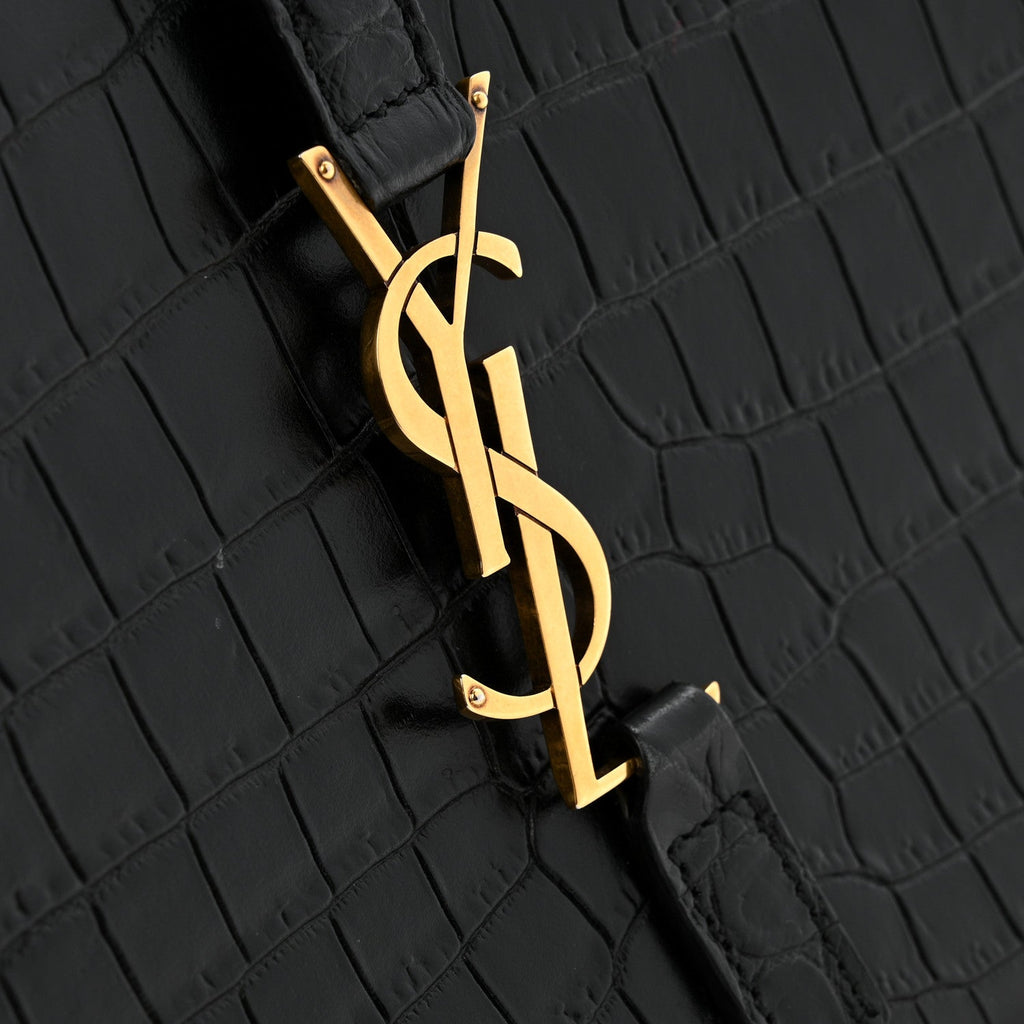 Calfskin Crocodile Embossed Le 5 A 7 Hobo Black